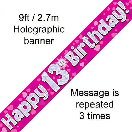 9ft Pink Holographic 13th Birthday Banner | Merthyr Tydfil | Why Not Shop Online