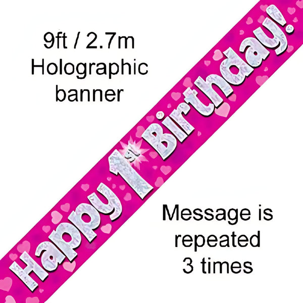 9ft Pink Holographic 1st Birthday Banner | Merthyr Tydfil | Why Not Shop Online