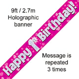 9ft Pink Holographic 1st Birthday Banner | Why Not Shop