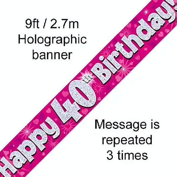 9ft Pink Holographic 40th Birthday Banner | Merthyr Tydfil | Why Not Shop Online