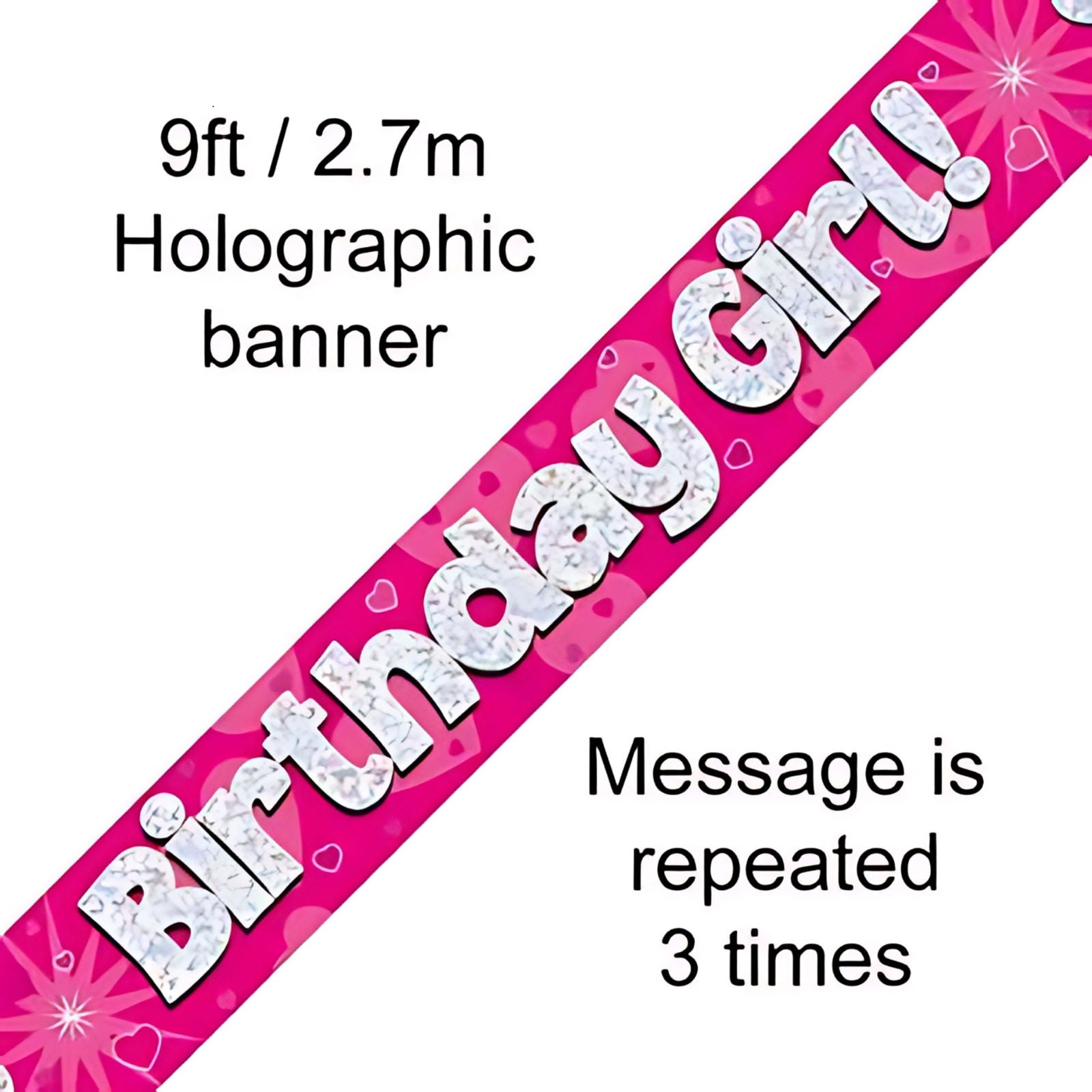 9ft Pink Holographic Birthday Girl Banner | Merthyr Tydfil | Why Not Shop Online