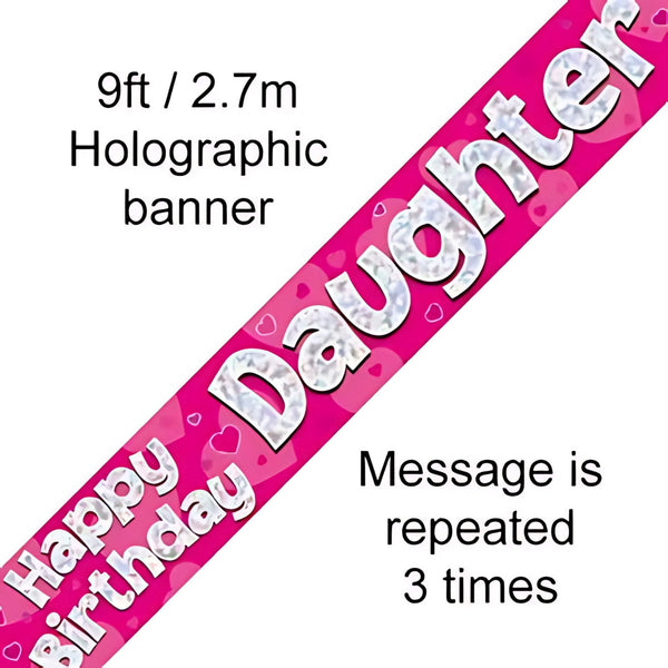 9ft Pink Holographic Happy Birthday Daughter Banner | Merthyr Tydfil | Why Not Shop Online