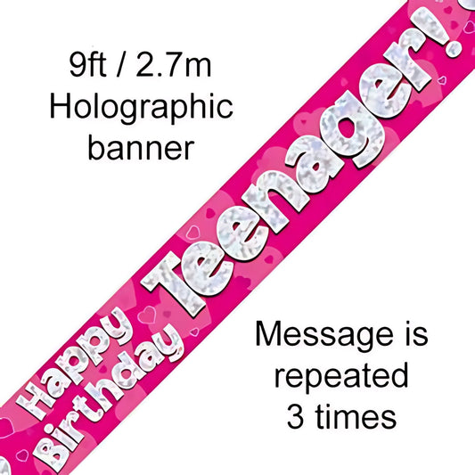9ft Pink Holographic Teenager Birthday Banner | Merthyr Tydfil | Why Not Shop Online