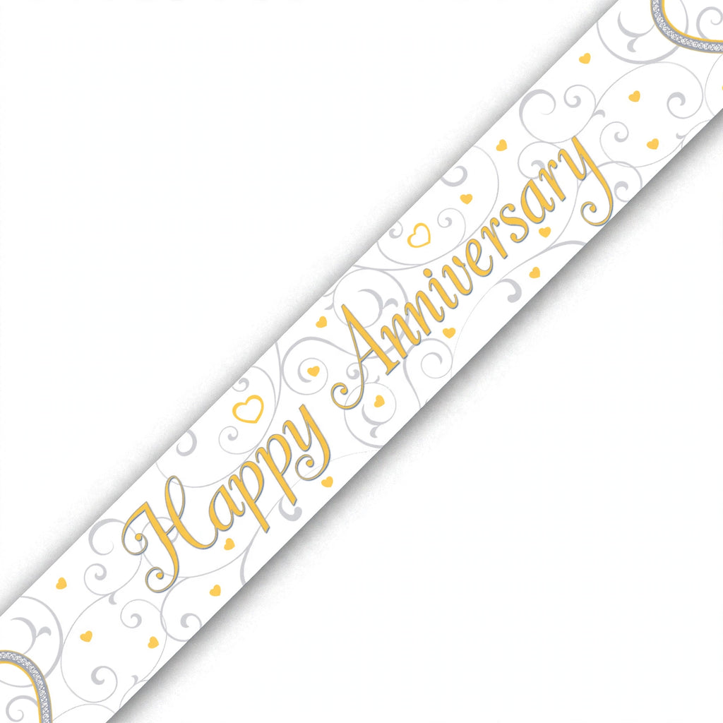 9ft Happy Anniversary banner with red and pink linked hearts design