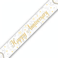 9ft Happy Anniversary banner with red and pink linked hearts design