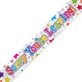 9ft banner with Sorry You're Leaving text and gold and silver stars