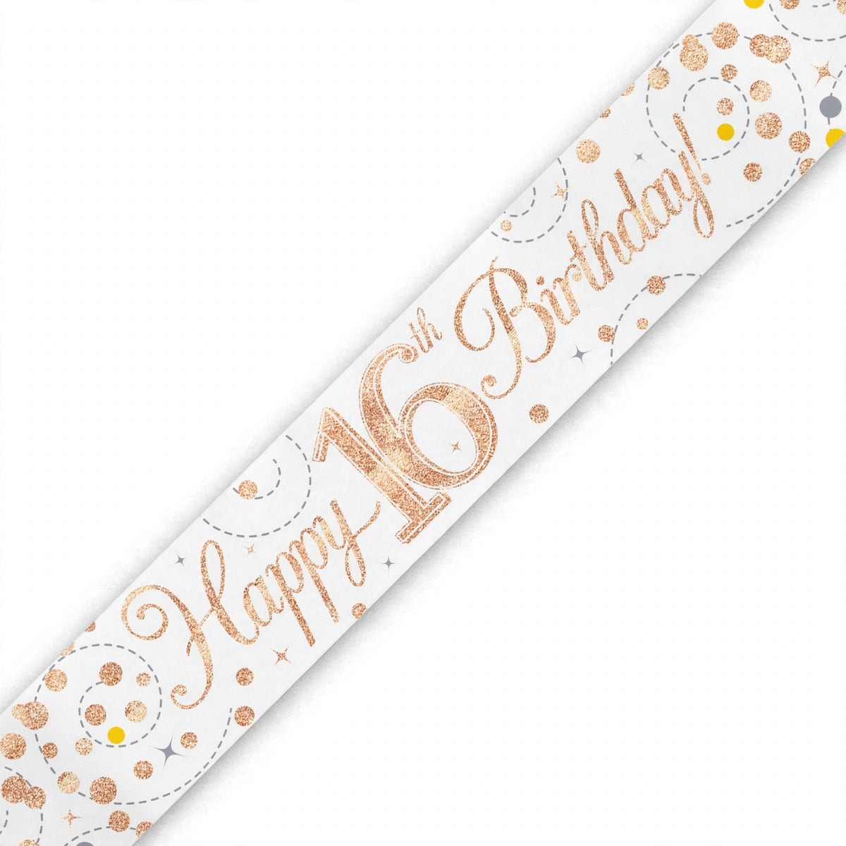 Oaktree Sparkling Fizz 16th Birthday Banner in rose gold and white with sparkling fizz detailing
