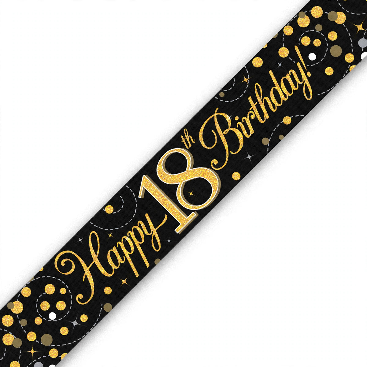Detailed view of the Sparkling Fizz 18th Birthday Banner with gold lettering