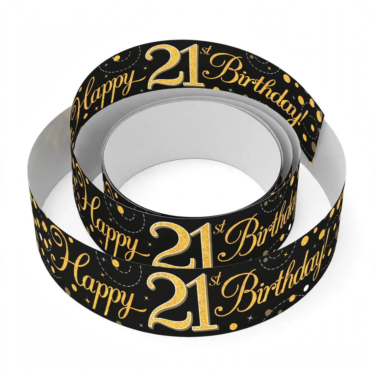 9-foot Sparkling Fizz 21st Birthday Banner with gold holographic lettering on black background