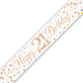 Oaktree Sparkling Fizz 21st Birthday Banner in rose gold and white with sparkling fizz detailing