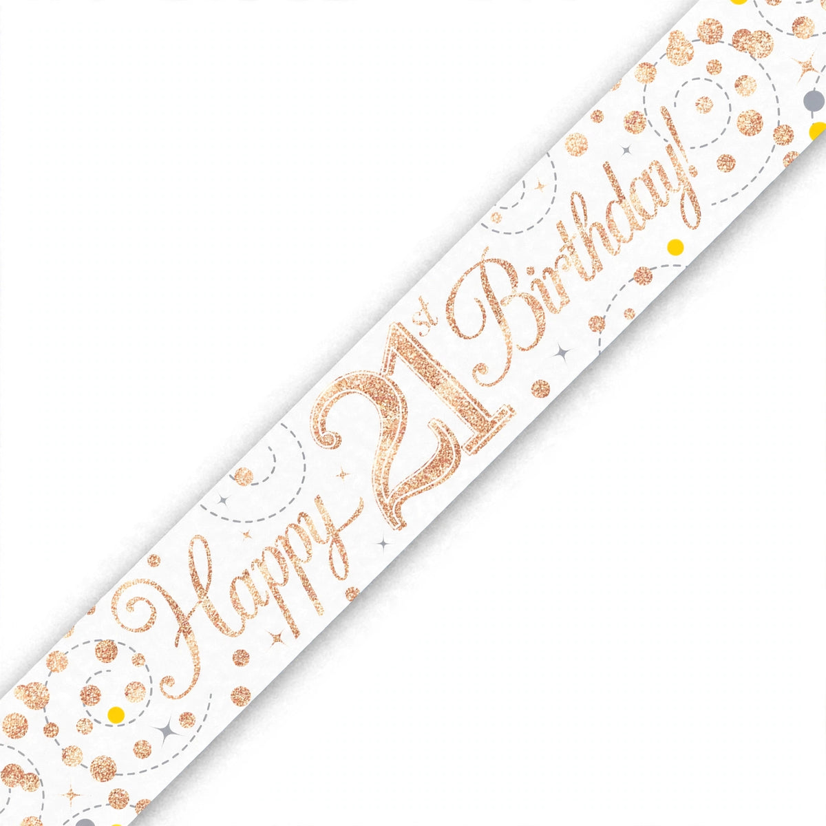 Oaktree Sparkling Fizz 21st Birthday Banner in rose gold and white with sparkling fizz detailing