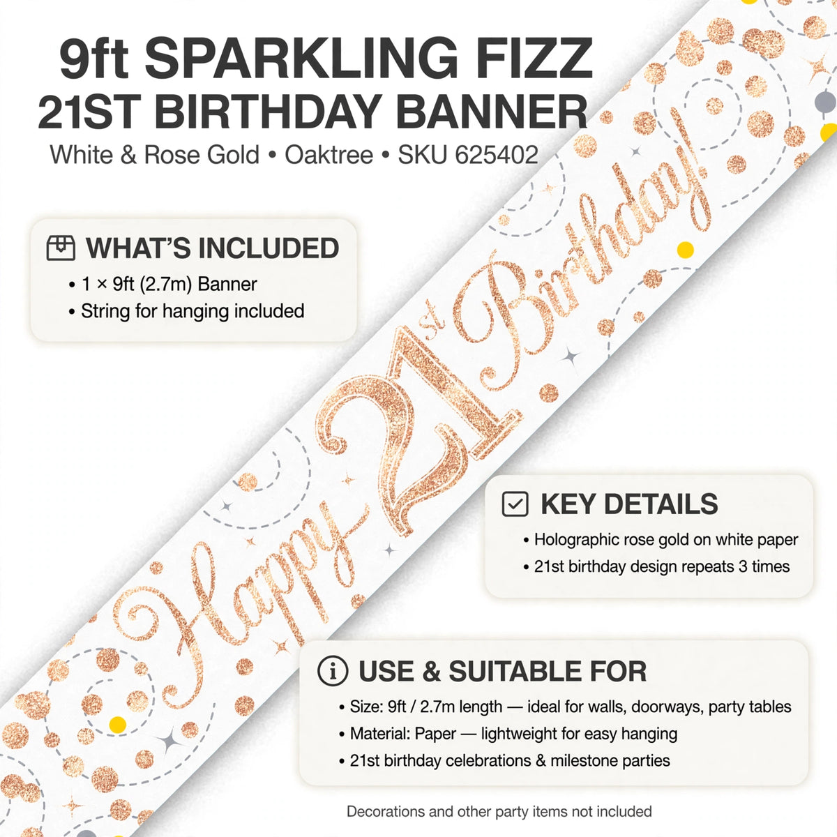 Sparkling Fizz 21st Birthday Banner suitable for hanging across walls or above tables