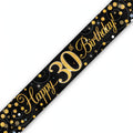 Oaktree Sparkling Fizz 30th Birthday Banner in black and gold with sparkling fizz detailing
