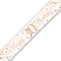 Oaktree Sparkling Fizz 30th Birthday Banner in rose gold and white with sparkling fizz detailing