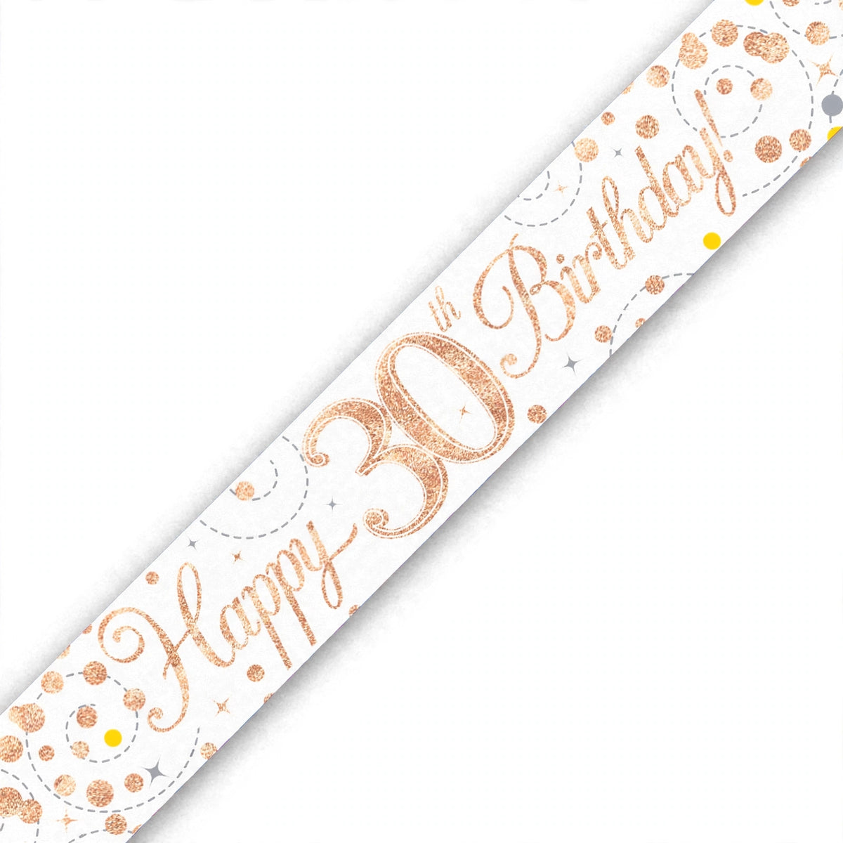 Oaktree Sparkling Fizz 30th Birthday Banner in rose gold and white with sparkling fizz detailing