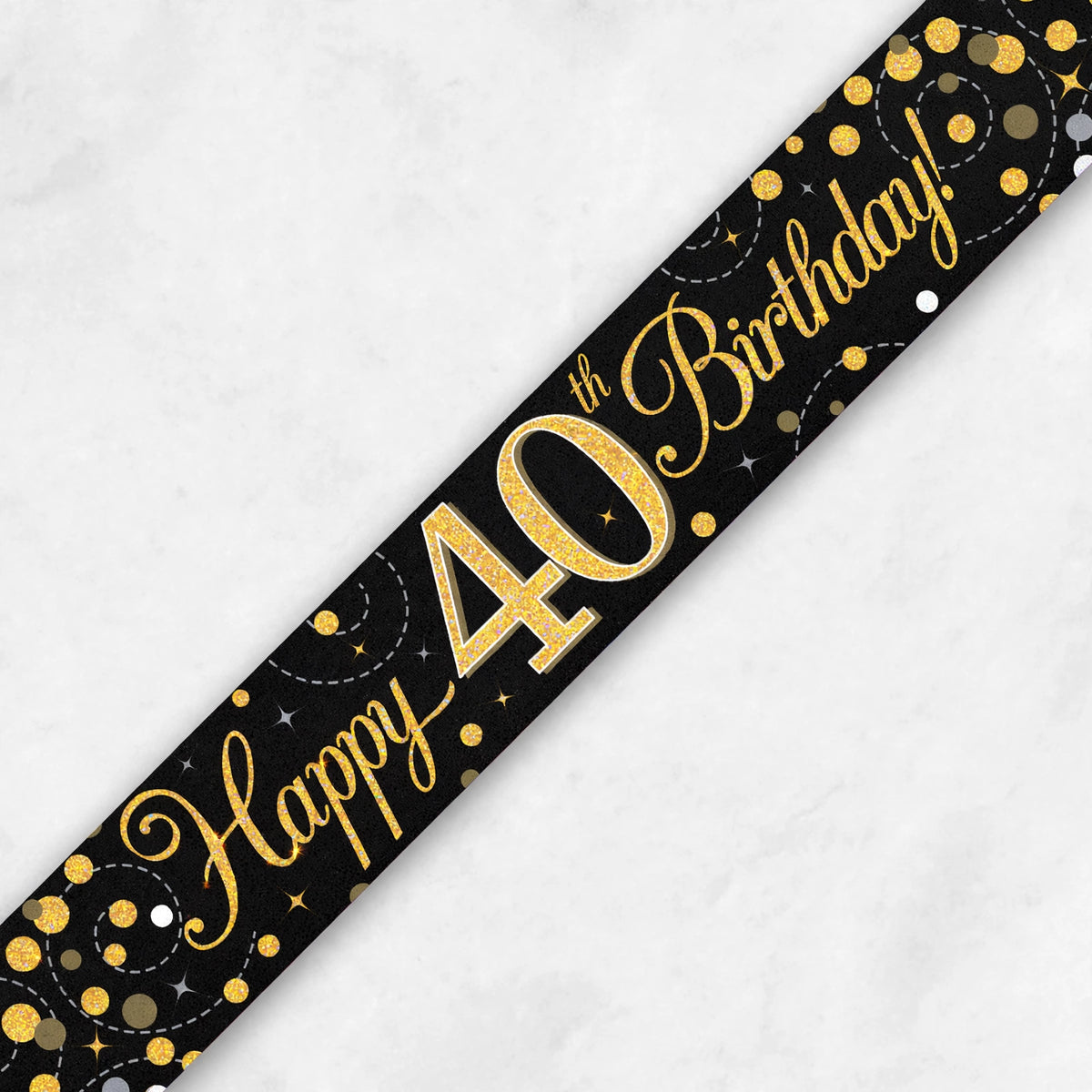 Alternative view of the 9ft Sparkling Fizz 40th Birthday Banner showcasing its design