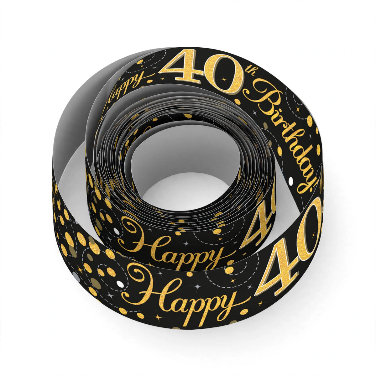 9ft Sparkling Fizz 40th Birthday Banner with black background and gold holographic lettering