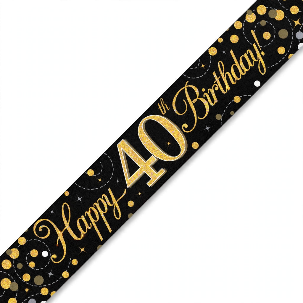 Oaktree Sparkling Fizz 40th Birthday Banner in black and gold with sparkling fizz detailing