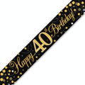 Oaktree Sparkling Fizz 40th Birthday Banner in black and gold with sparkling fizz detailing