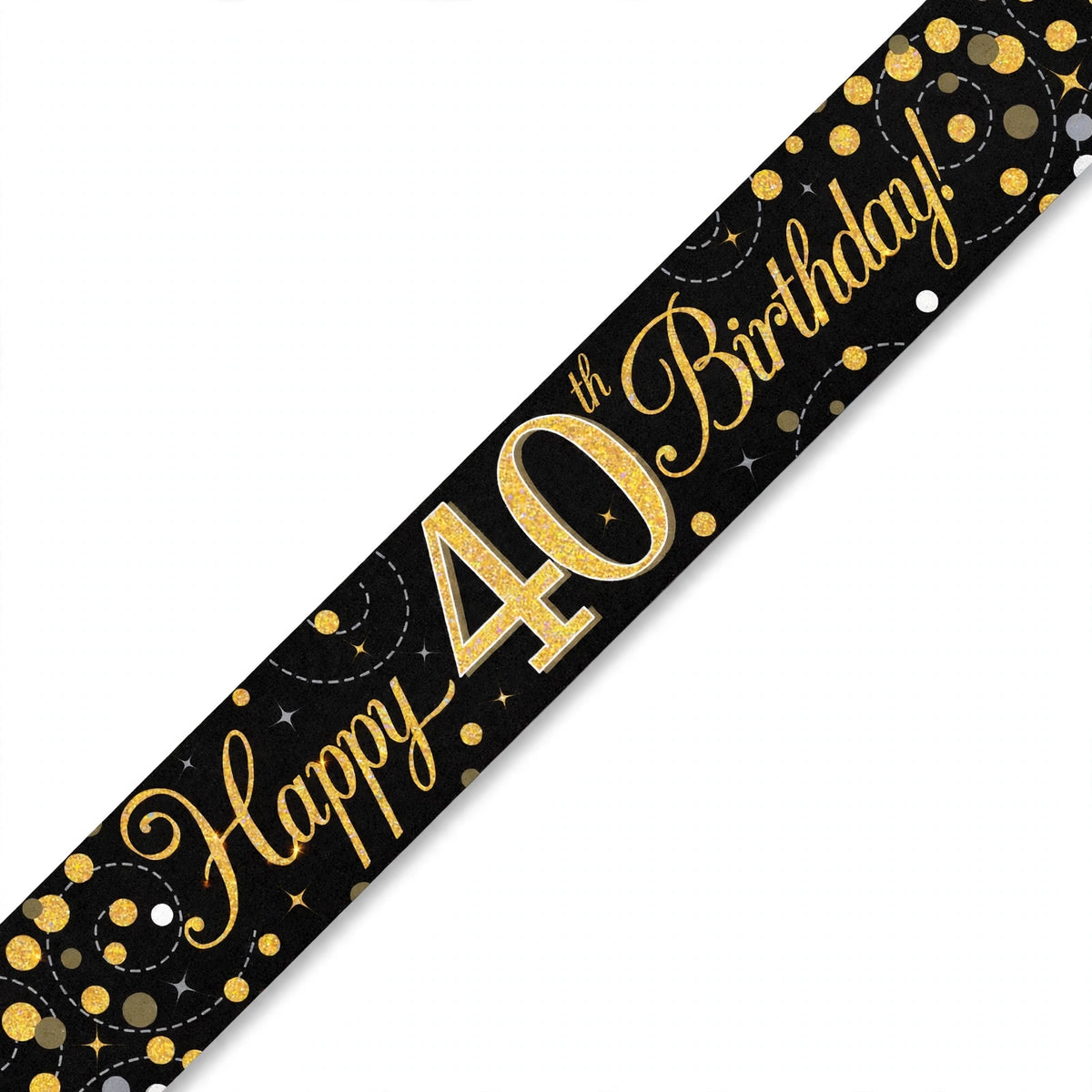 Oaktree Sparkling Fizz 40th Birthday Banner in black and gold with sparkling fizz detailing