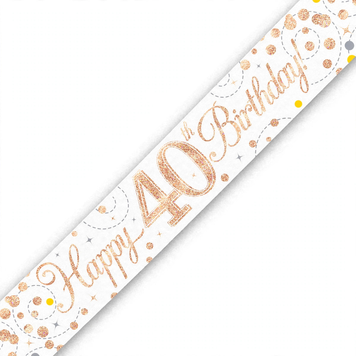 Close-up of rose gold and white Oaktree Sparkling Fizz 40th Birthday Banner showing sparkling fizz detailing
