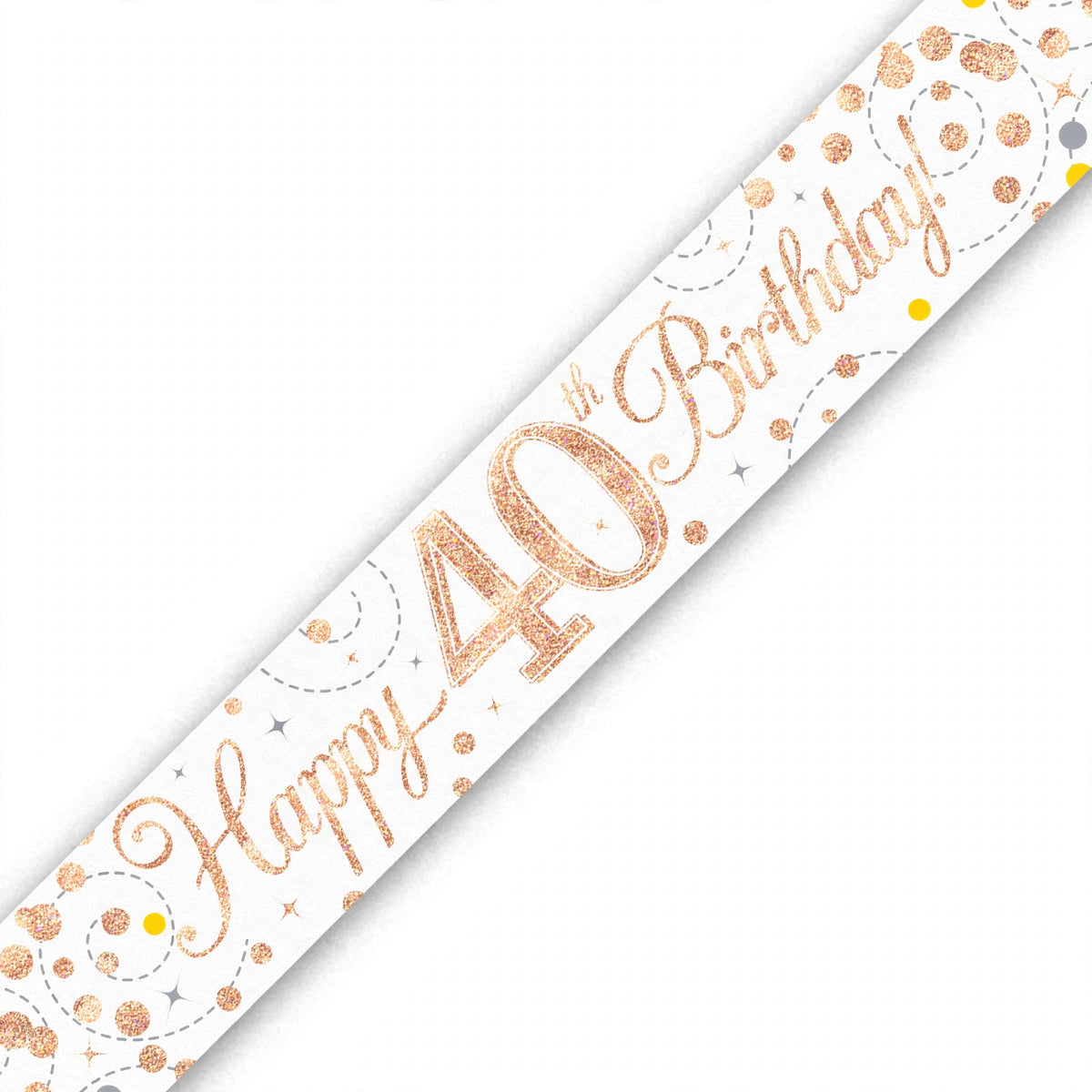 Detailed view of the 9ft Sparkling Fizz 40th Birthday Banner showcasing the rose gold lettering