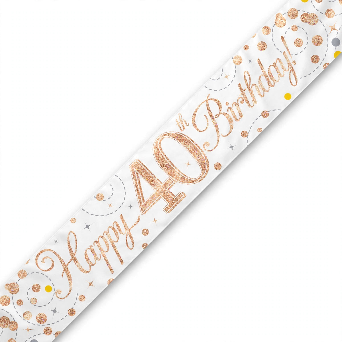 Oaktree Sparkling Fizz 40th Birthday Banner in rose gold and white, 9ft long