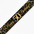 Oaktree Sparkling Fizz 50th Birthday Banner in black and gold with sparkling fizz detailing