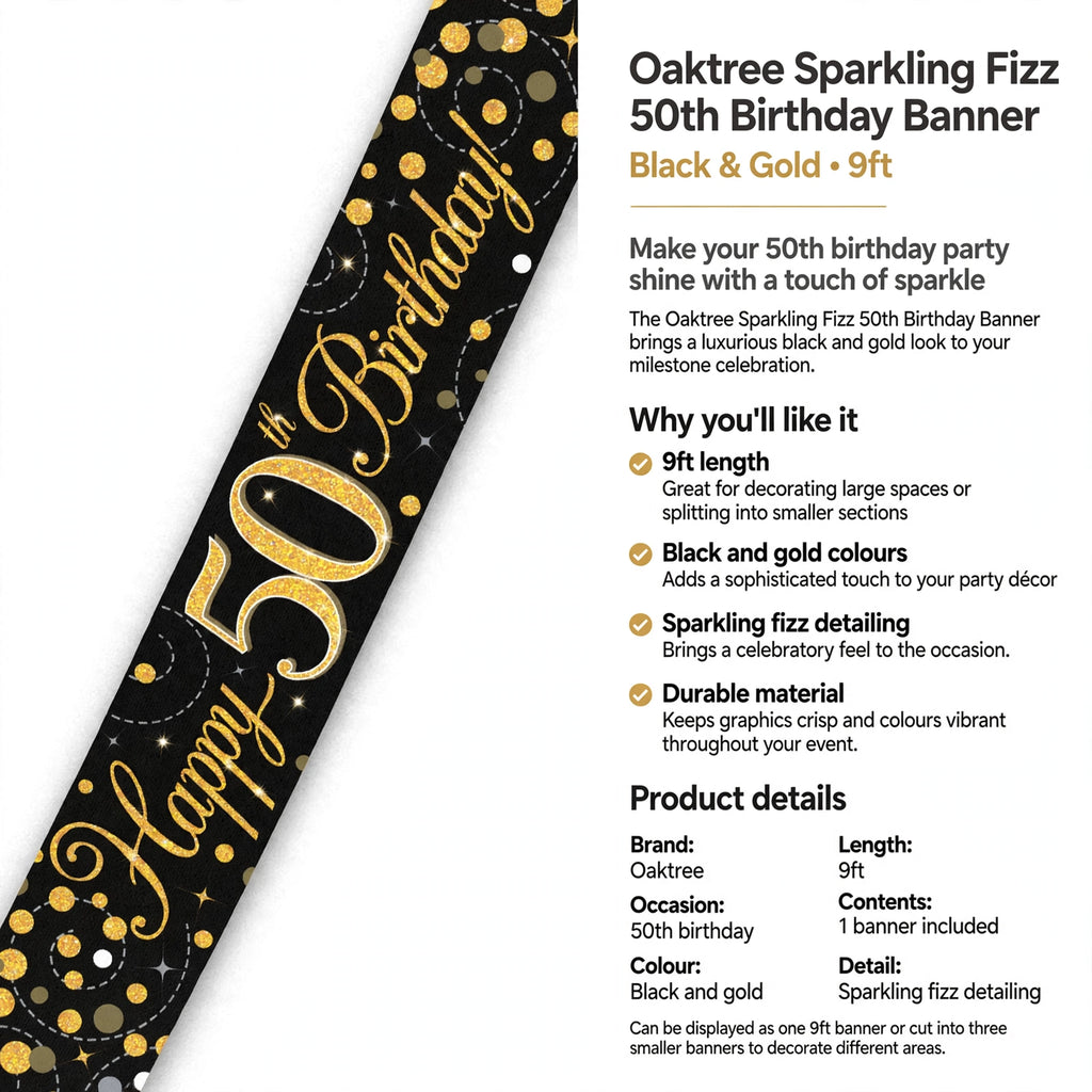 Banner can be displayed as one piece or cut into three smaller banners for decoration