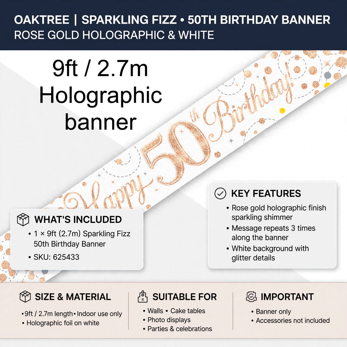 Display suitable for walls, cake tables, and photo areas at parties