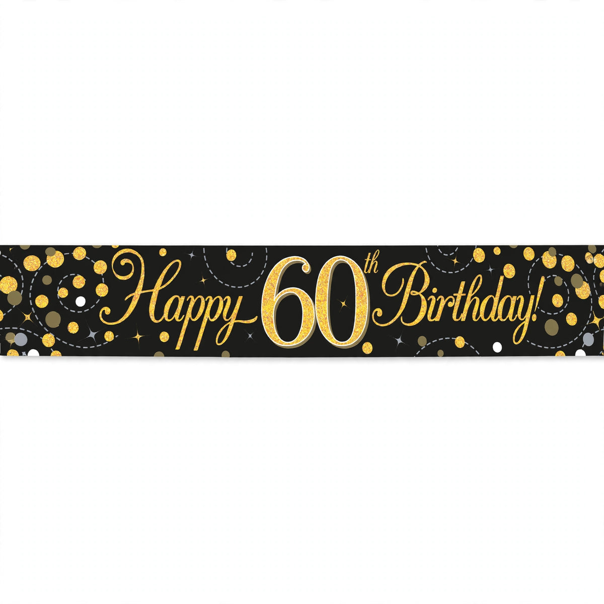 9ft Sparkling Fizz 60th Birthday Banner featuring black background and gold holographic lettering