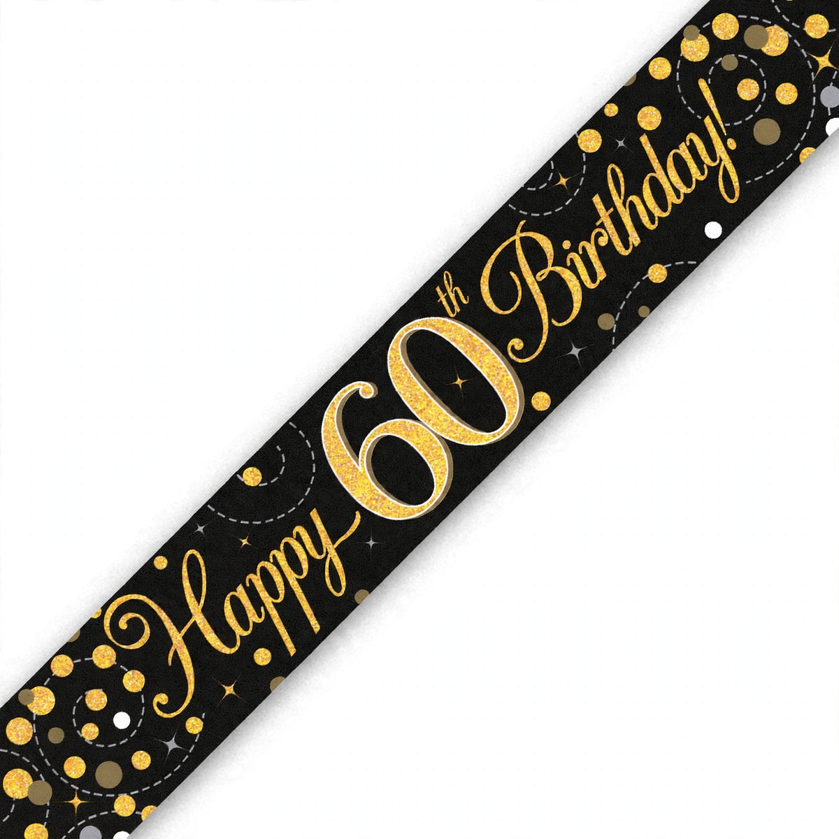 Oaktree Sparkling Fizz 60th Birthday Banner in black and gold with sparkling fizz design