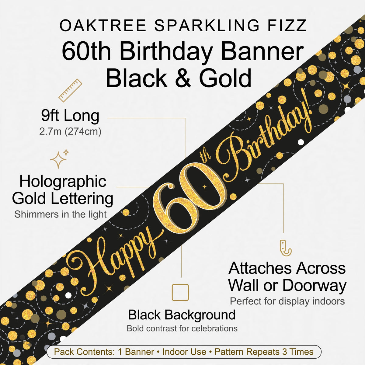 Banner featuring holographic gold lettering on black background
