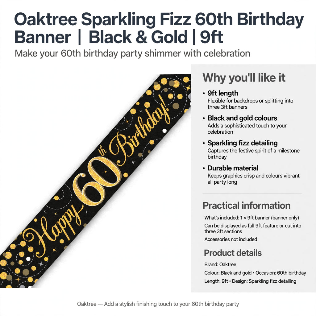 Banner can be used as full 9ft length or split into three 3ft sections for decoration