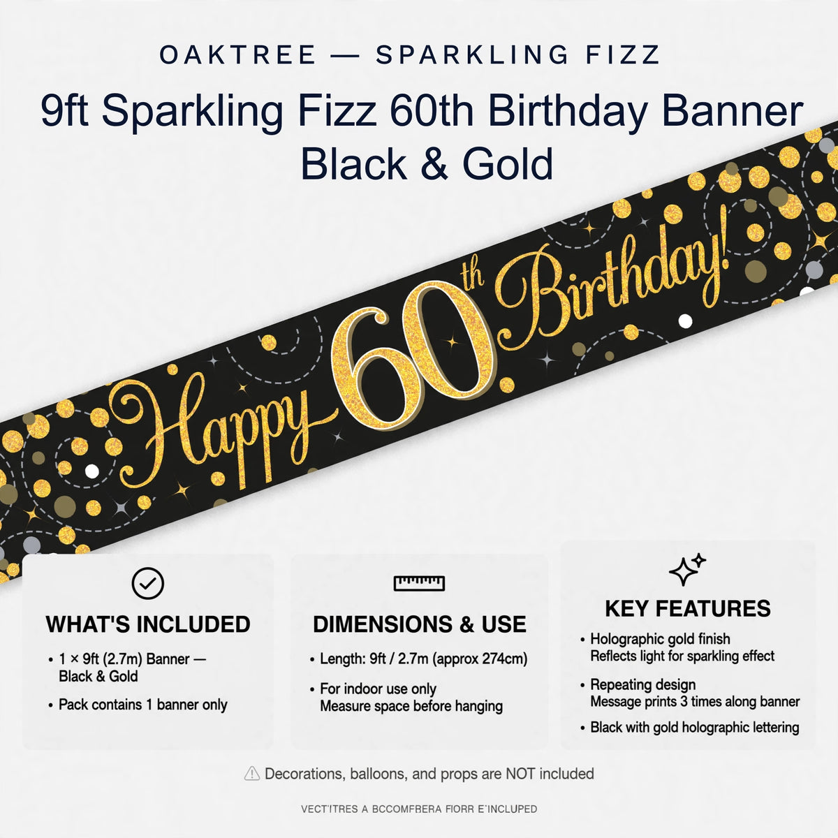 Banner attaches across a wall or doorway for 60th birthday parties and photo backdrops