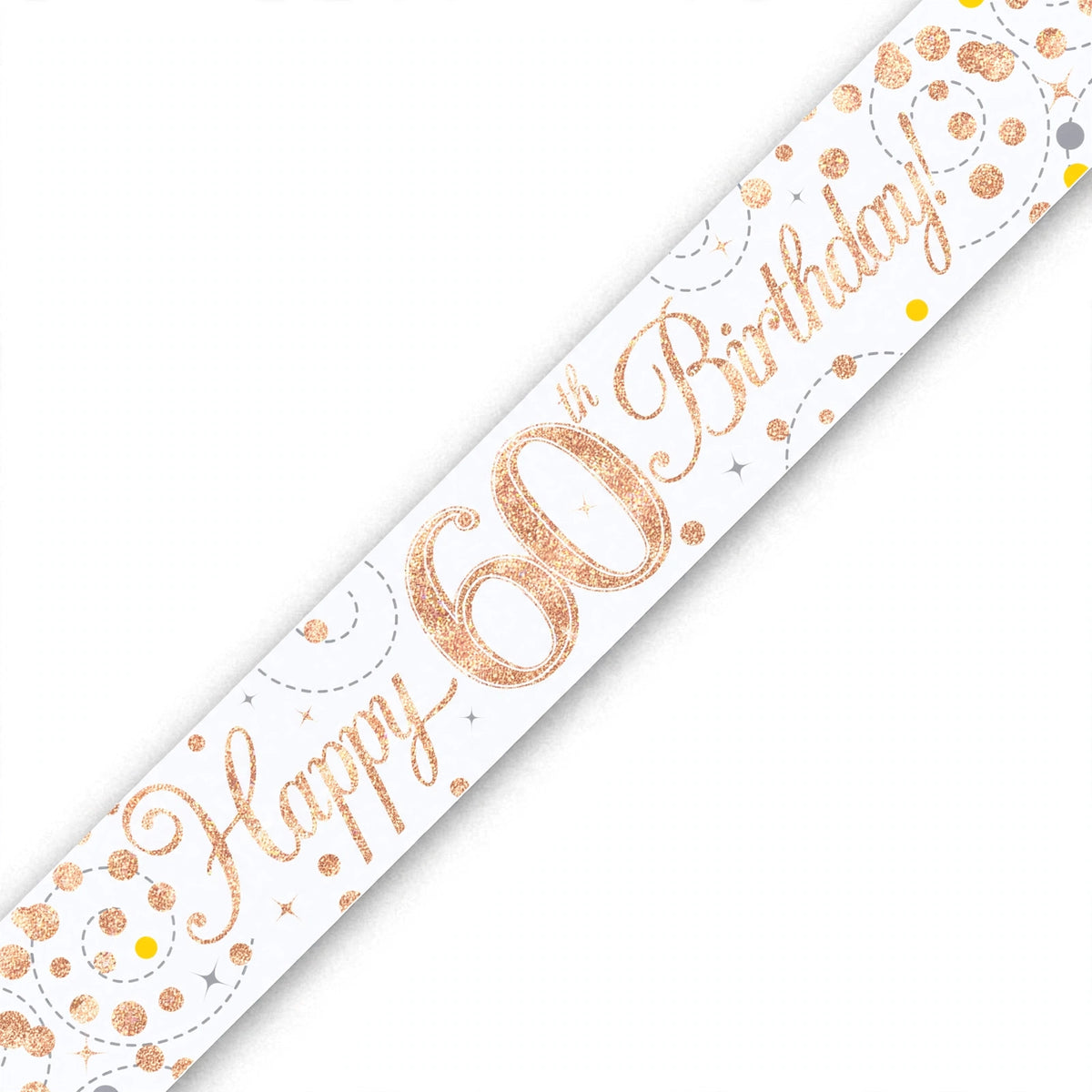 Detailed view of the Sparkling Fizz 60th Birthday Banner displaying the rose gold design