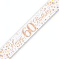 Oaktree Sparkling Fizz 60th Birthday Banner in rose gold and white with sparkling fizz design