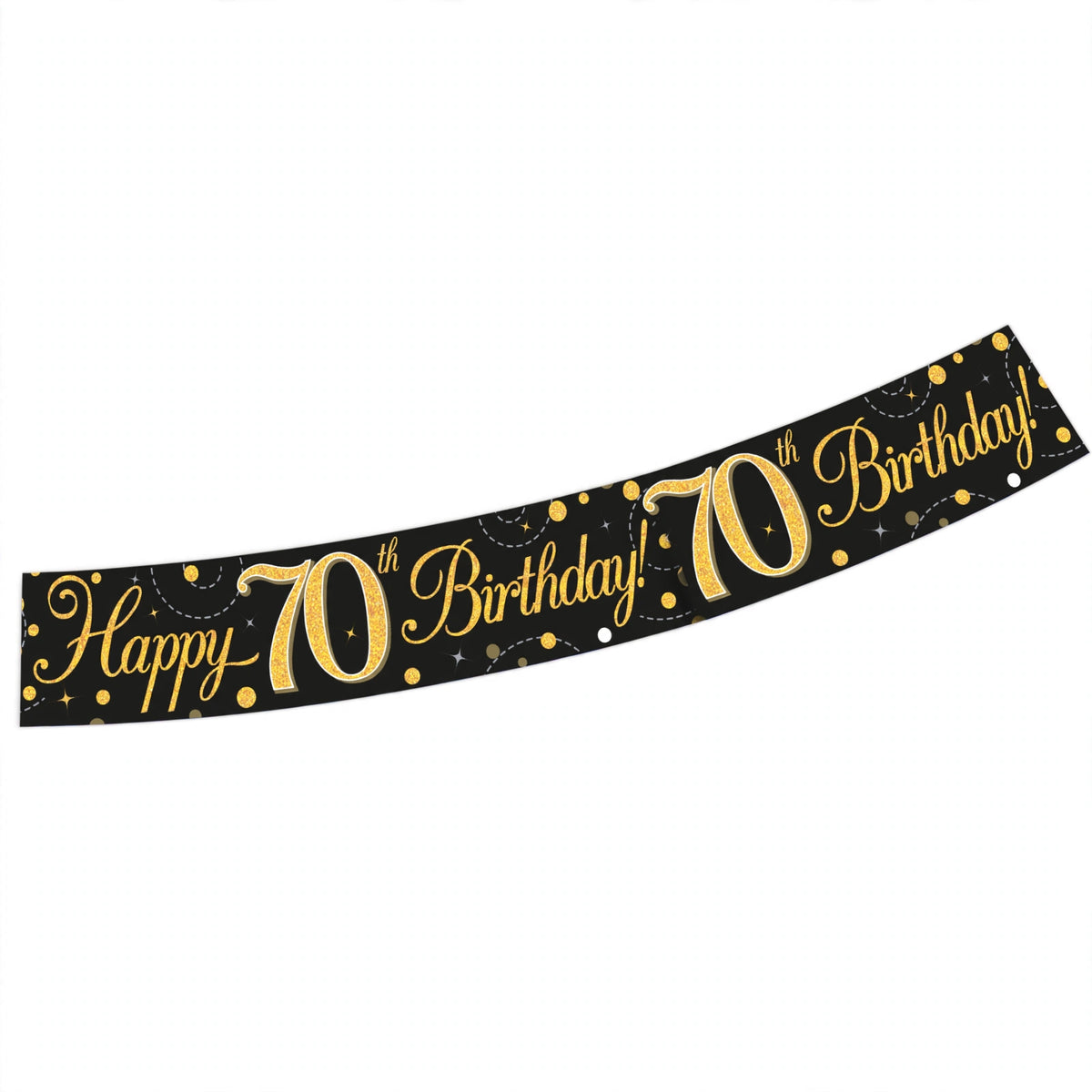 Black and gold 9ft Sparkling Fizz 70th Birthday Banner with holographic lettering