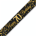 Oaktree Sparkling Fizz 70th Birthday Banner in black and gold with sparkling fizz detailing
