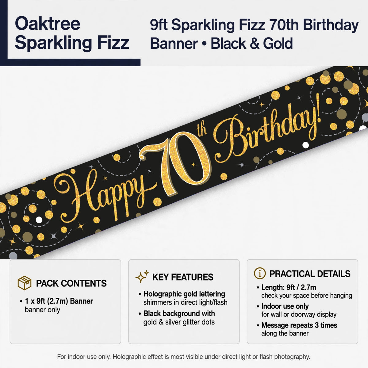 Single banner for indoor display at a 70th birthday celebration