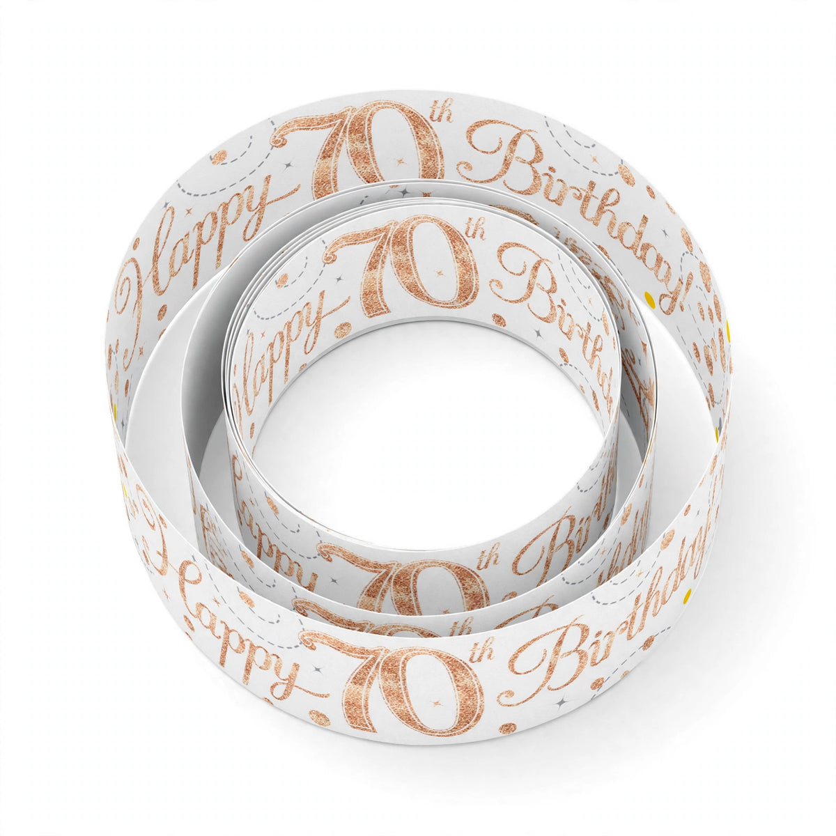 9ft Sparkling Fizz 70th Birthday Banner in rose gold and white