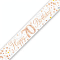 Oaktree Sparkling Fizz 70th Birthday Banner in rose gold and white with sparkling fizz detailing