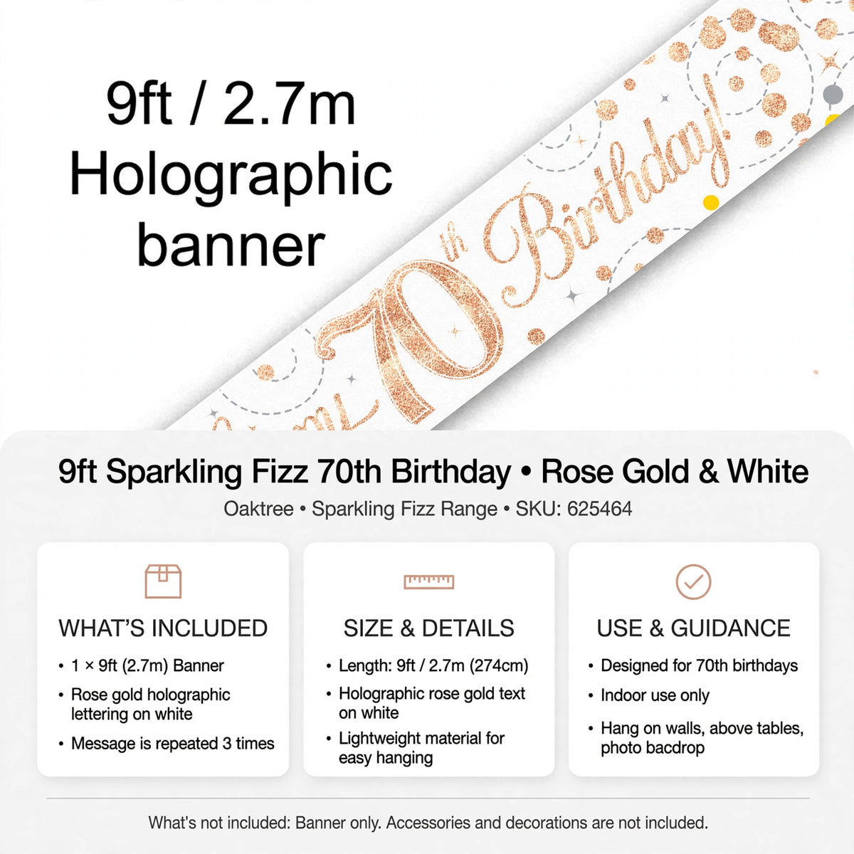 Suitable for use in indoor celebrations for a 70th birthday