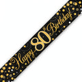 Oaktree Sparkling Fizz 80th Birthday Banner in black and gold with sparkling fizz details