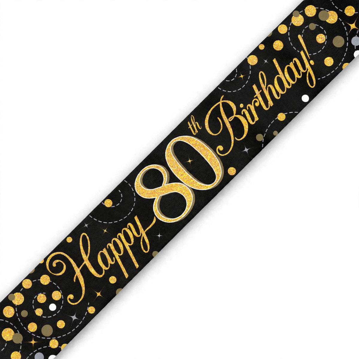 Oaktree Sparkling Fizz 80th Birthday Banner in black and gold with sparkling fizz details