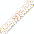 Oaktree Sparkling Fizz 80th Birthday Banner in rose gold and white with sparkling fizz detailing