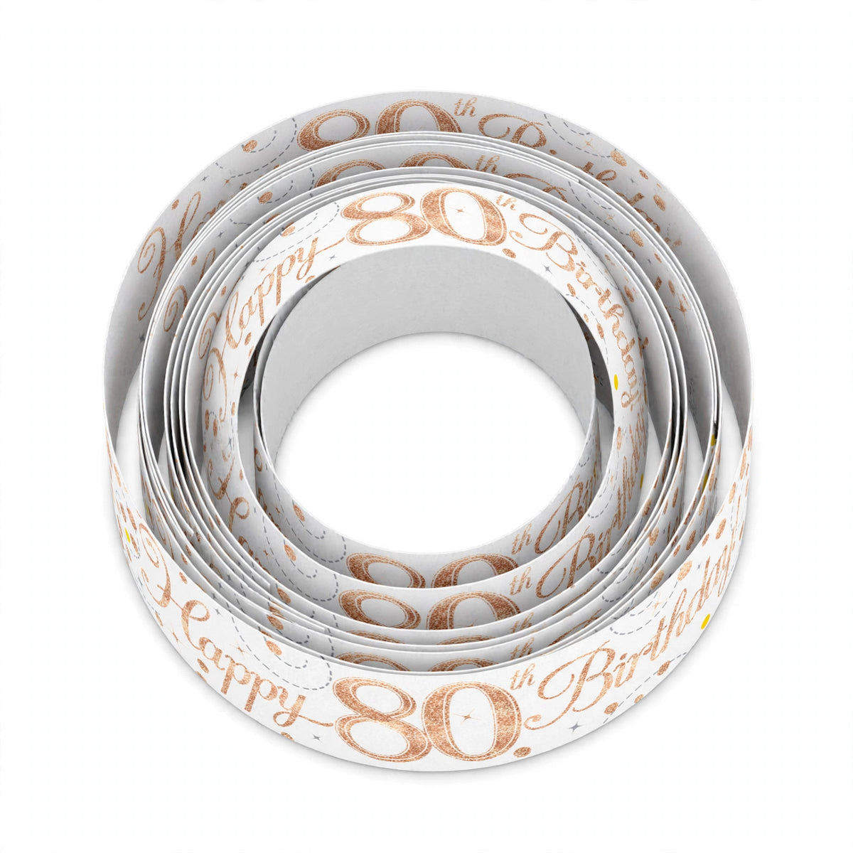 9ft Sparkling Fizz 80th Birthday Banner with rose gold holographic lettering on a white background
