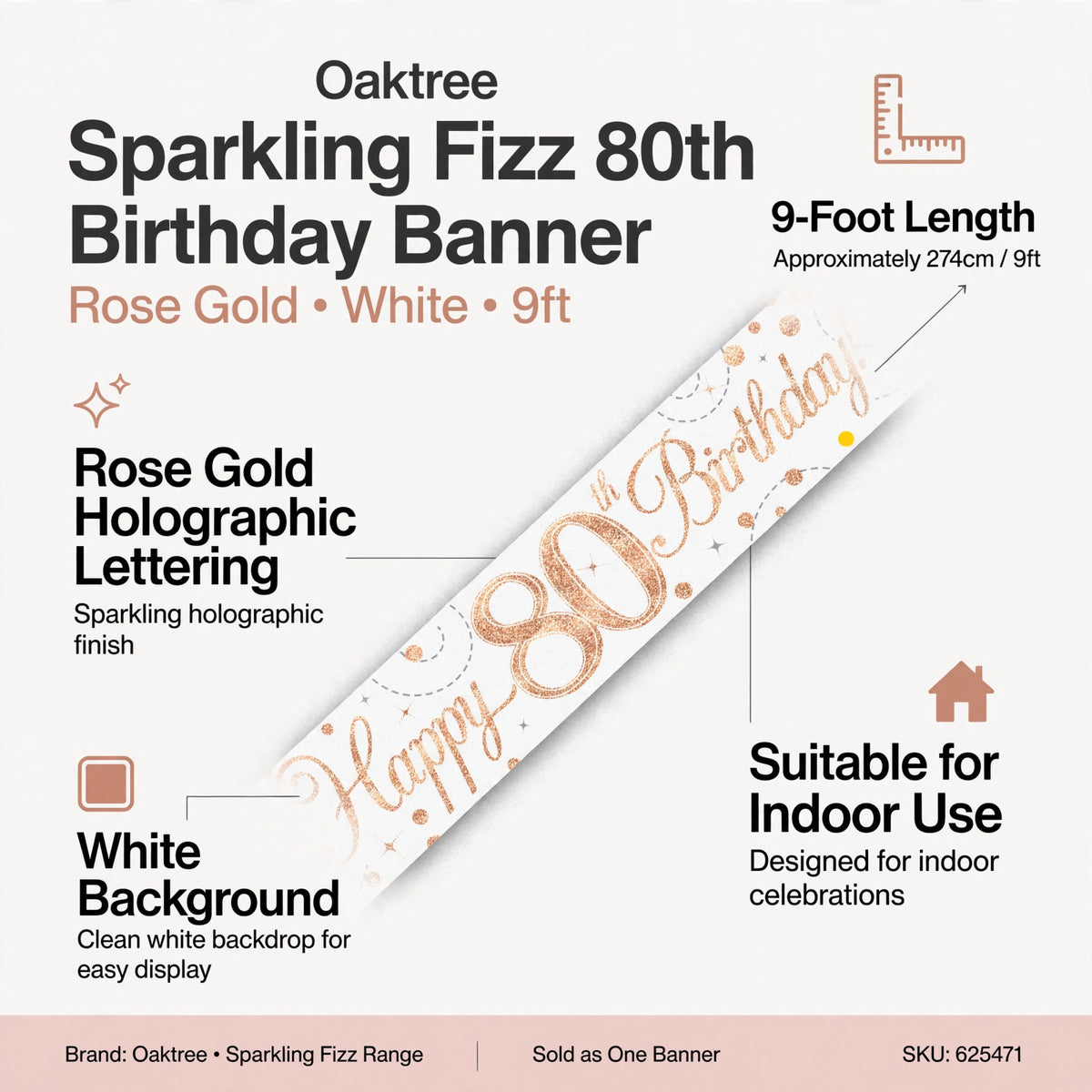 Features of the 9ft Sparkling Fizz 80th Birthday Banner