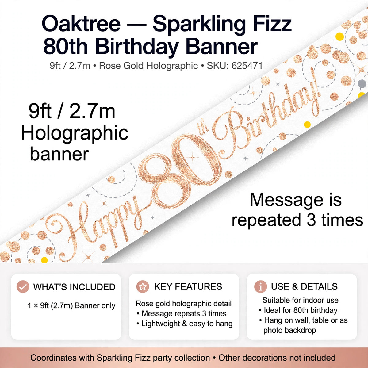 Information about the 9ft Sparkling Fizz 80th Birthday Banner for a significant milestone celebration