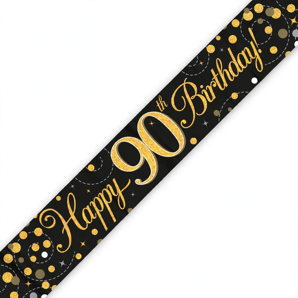 Oaktree Sparkling Fizz 90th Birthday Banner in black and gold with sparkling fizz detailing